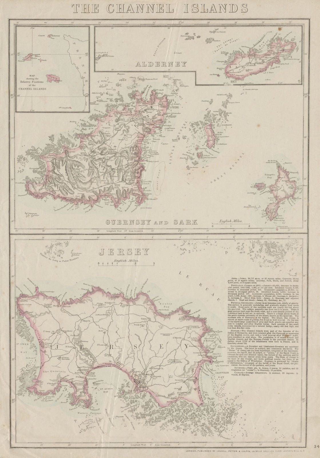 THE CHANNEL ISLANDS. Guernsey Jersey Alderney Sark & Herm. WELLER 1862 old map